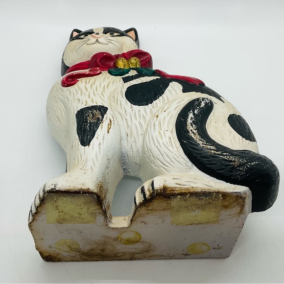 Vintage Cast Iron Doorstop Christmas Black & White Cat Farmhouse Kitchen Taiwan. - Picture 9 of 10